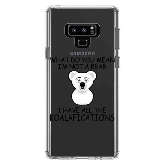 DistinctInk Clear Shockproof Hybrid Case for Samsung Galaxy Note 9 - TPU Bumper Acrylic Back Tempered Glass Screen Protector - Not a Bear? I have the Koala-fications