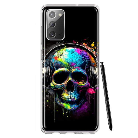 MUNDAZE Samsung Galaxy Note 20 Shockproof Clear Hybrid Protective Phone Case Fantasy Skull Headphone Colorful Pop Art Cover