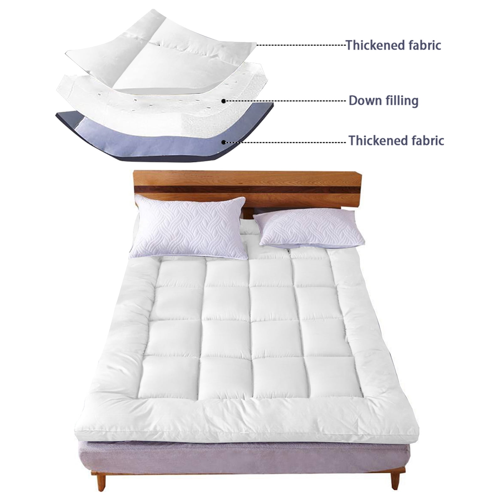 Extra Thick Queen Mattress Topper Pillow Top Mattress Protector Cover with 3 inch Hotel Quality Down Alternative Fill Microfiber Soft and Breathable, White