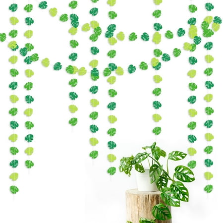 Hegbolke 78 Ft Tropical Party Decorations - 6Pcs Green Tropical Leaves Garlands Palm Leaf Banner for Summer Beach Luau Hawaiian Party, Jungle Safari Animal Birthday Party Decorations