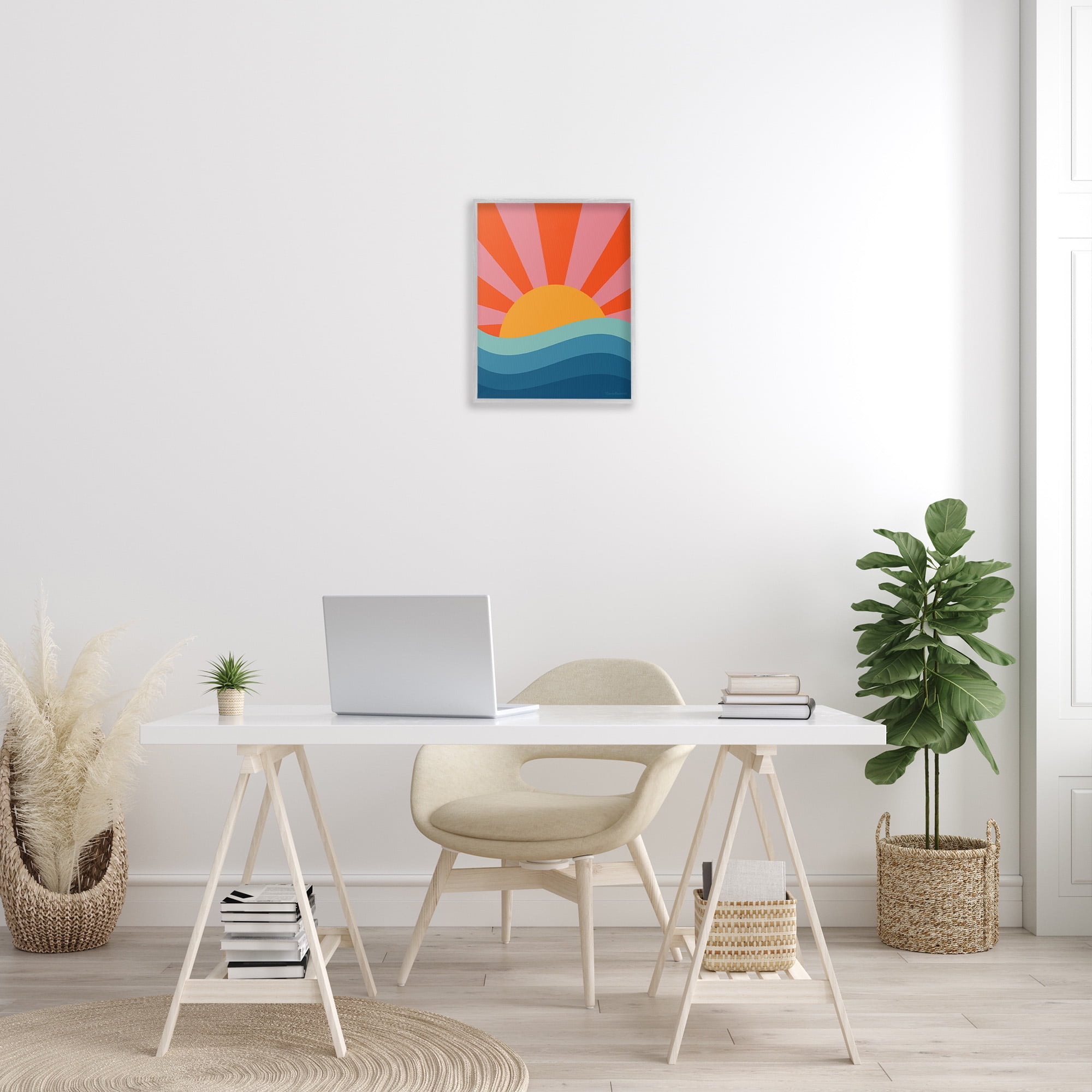 Stupell Industries Sun Rays on Sea Landscape Painting Gray Framed Art Print Wall Art, 16 x 20