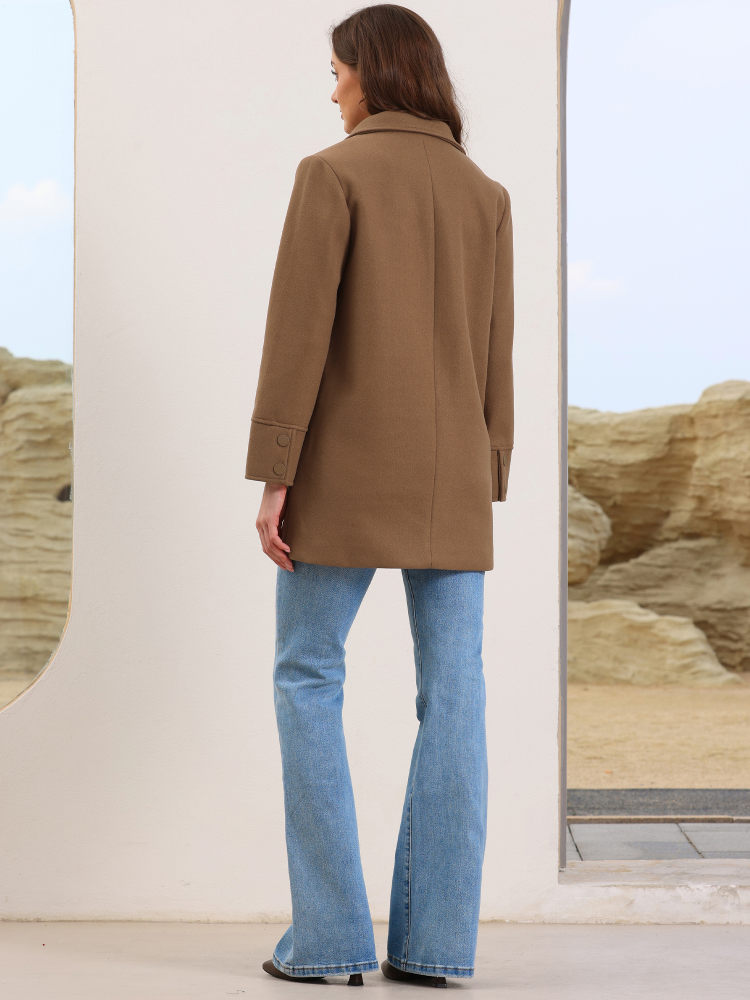 DARING DIVA Women's Casual Work Oversized Thick Overcoat with Pockets S Brown
