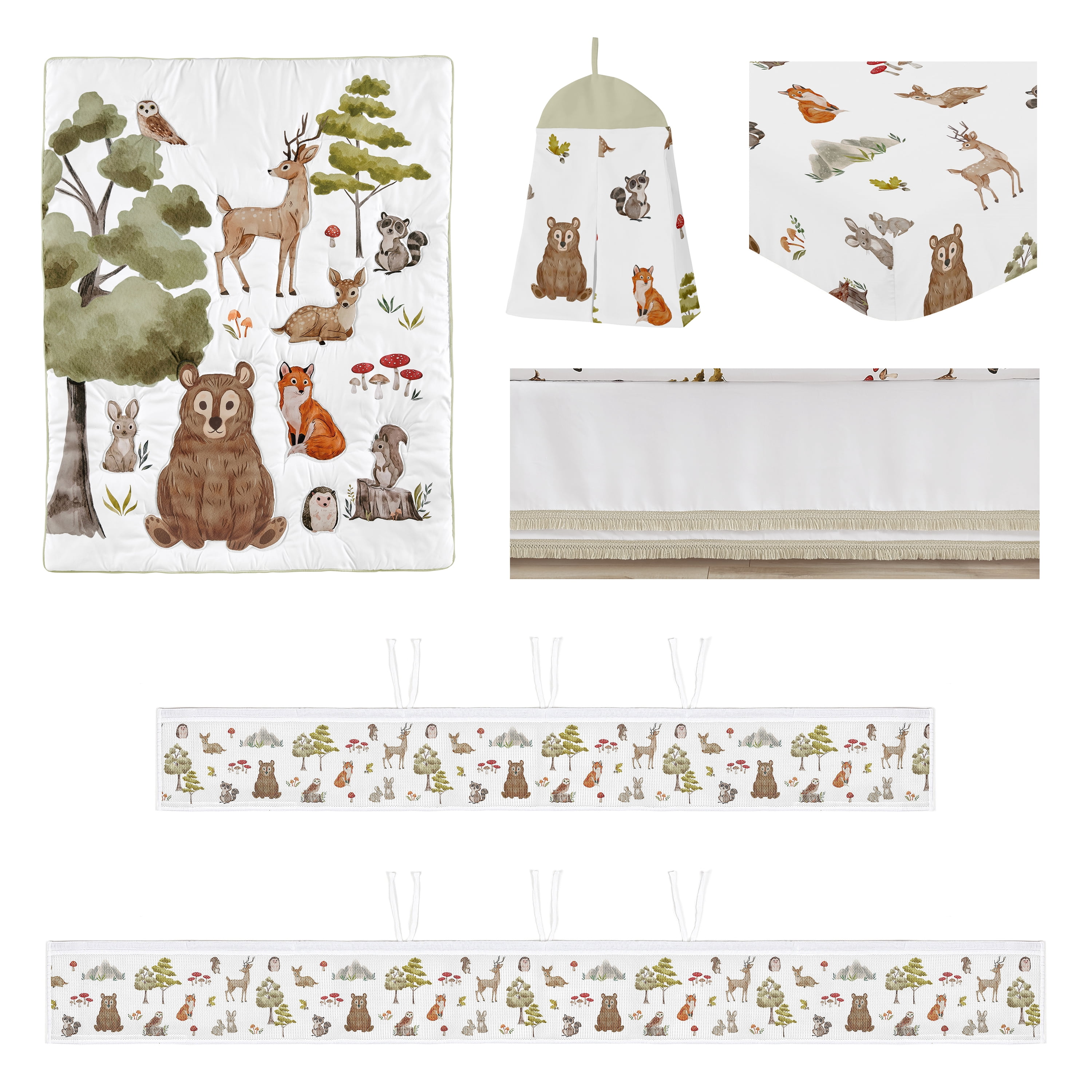 Sweet Jojo Designs Watercolor Woodland Forest Animals Multicolor Crib Bedding + BreathableBaby Breathable Mesh Liner Pad