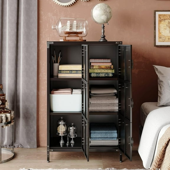 MIDODO Metal Storage Locker, Vintage Steel Storage Cabinets Employees Locker with 6 Doors, 47" Height Organizer Cabinet with Lockable Doors & Adjustable Feet