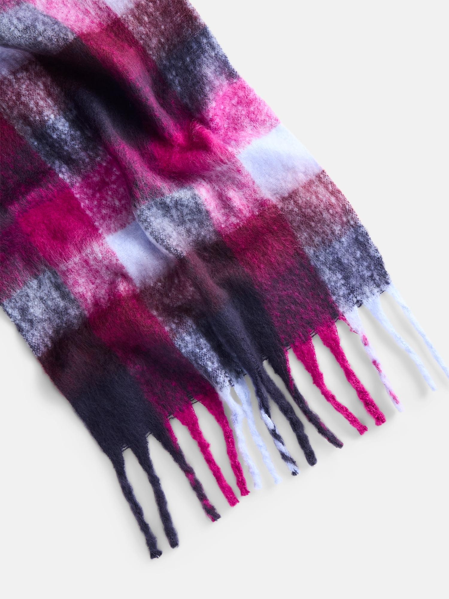 Scenario Women's Square Plaid Scarf with Fringe Trim