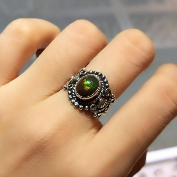 Black Ethiopian Opal Ring, 925 Silver Ring, Crystal Ring, Handmade Ring, Oval Stone Ring, Designer Ring, Middle Finger Ring, Bohemian Ring**