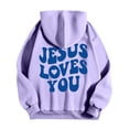 thumbnail image 7 of Christian Jesus Hoodies Mens Faith Religious Graphic Hooded Sweatshirt Spirng Fall Pullover Tops Purple L, 7 of 7