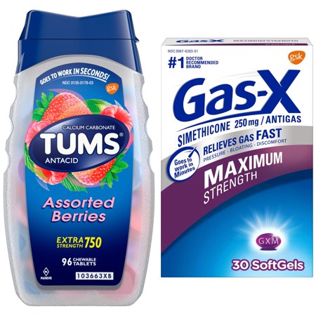 Buy and Save: Tums Chewable Tablets, Assorted Berries, 96 CT + Gas-X Max Strength Softgels, 30 CT