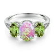 thumbnail image 2 of Gem Stone King 10K White Gold Pink Simulated Opal Green Peridot and White Lab Grown Diamond 3 Stone Engagement Ring for Women (2.09 Cttw, Gemstone Birthstone, Size 8), 2 of 5