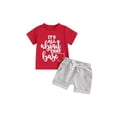 thumbnail image 2 of Toddler Boy Summer Outfit Letter Print Short Sleeve Round Neck T-Shirt with Solid Color Shorts 2 Pcs Set, 2 of 10