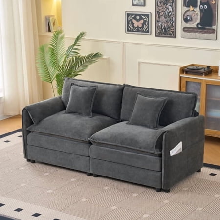 Oversized Chenille Loveseat, 2-Seater DIY Modular Cloud Couch with Deep Seat for Living Room, Bedroom, Office & Apartment, Grey