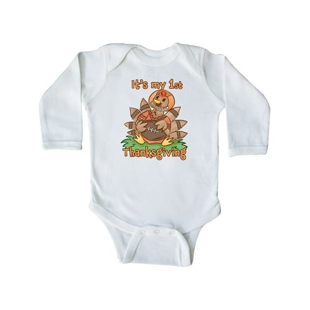 

Inktastic It s My 1st Thanksgiving Cute Football Turkey Gift Baby Boy or Baby Girl Long Sleeve Bodysuit
