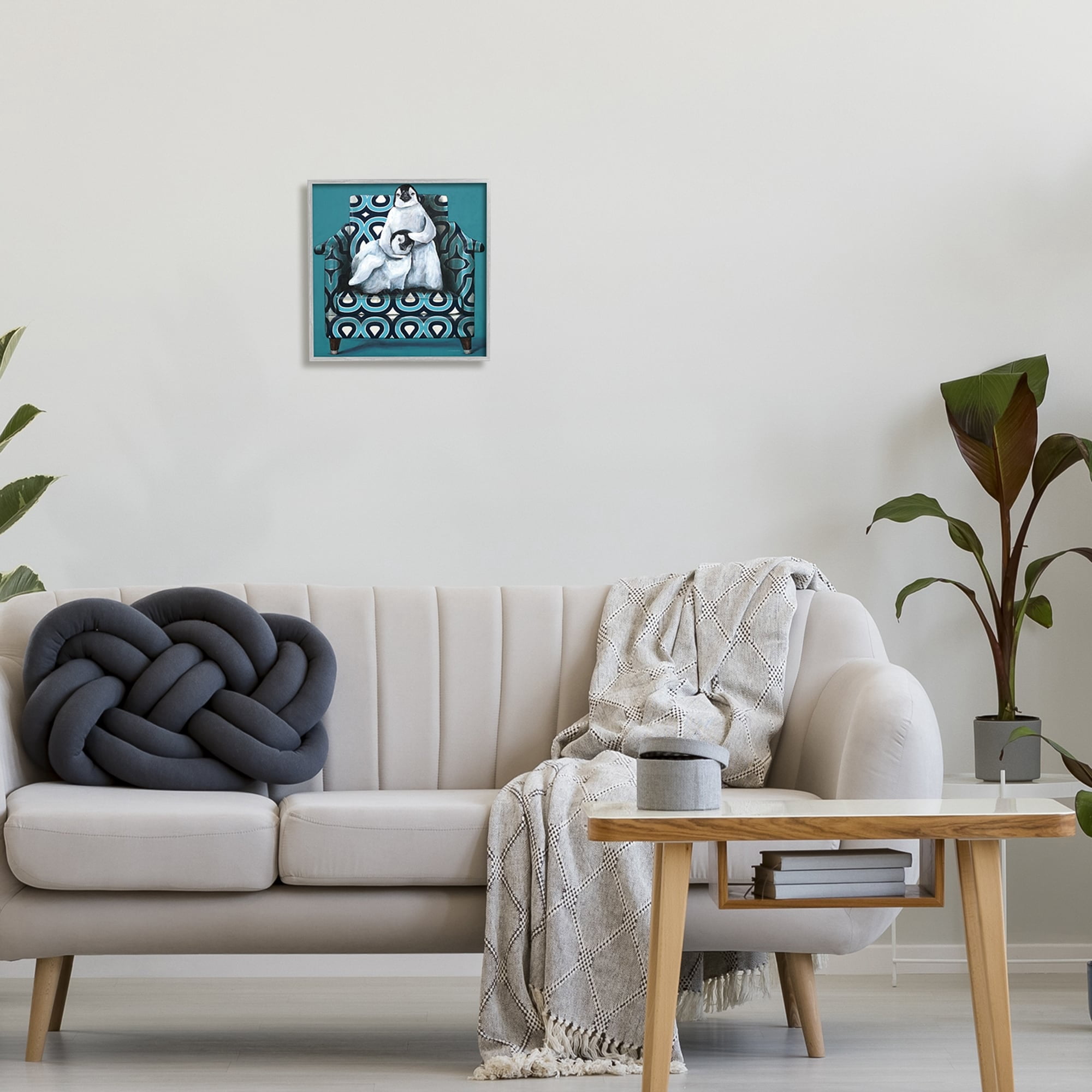 Stupell Industries Pair Penguins Relaxing Head Pat Patterned Sofa Chair Graphic Art Gray Framed Art Print Wall Art, Design by Kamdon Kreations
