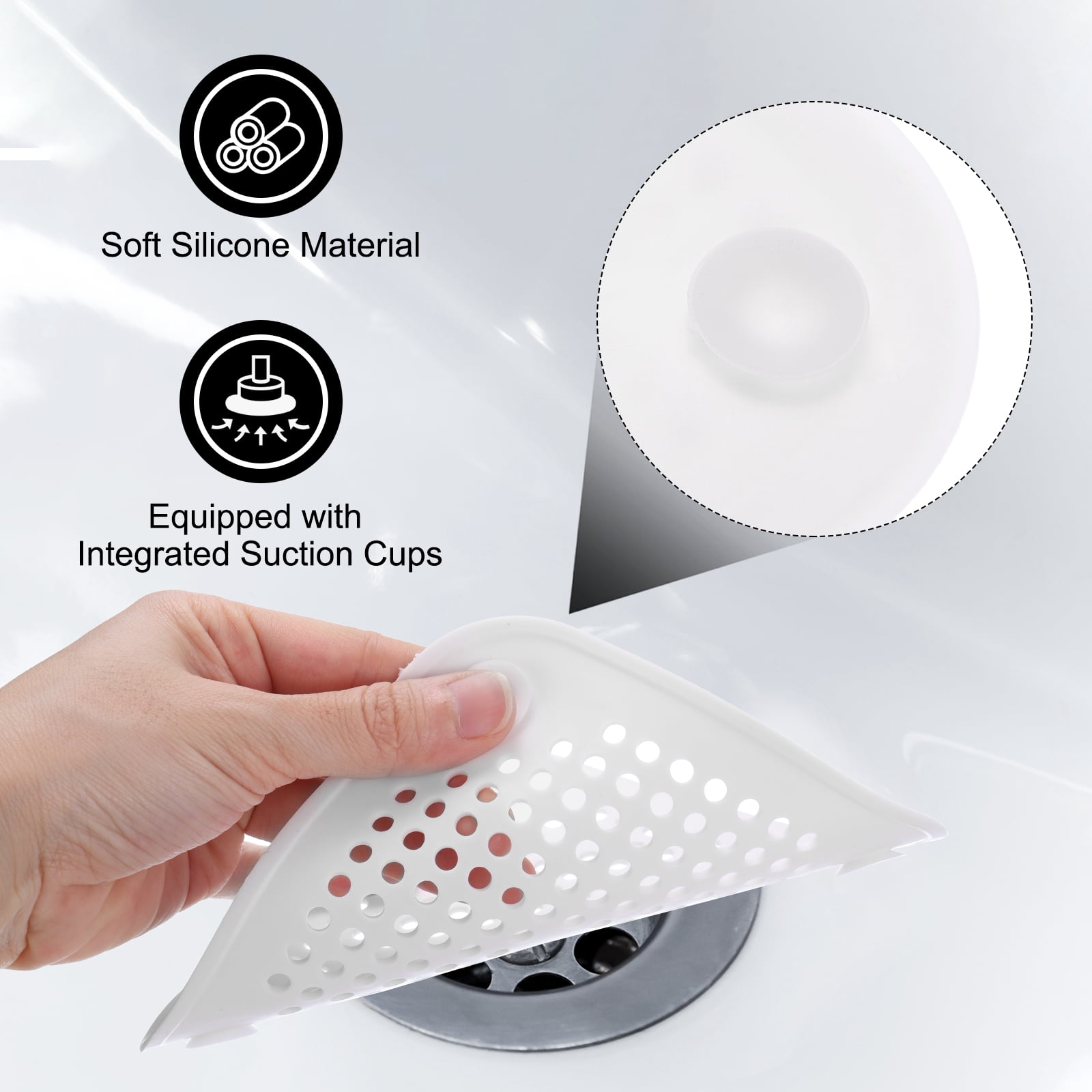 Unique Bargains Shower Drain Hair Catcher Silicone Hair Stopper 5.7" White 4Pcs