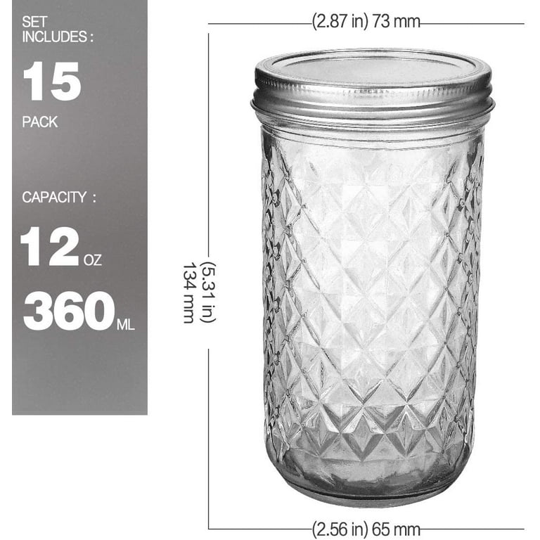 Mason Jars 12 oz, Verones Canning Jars Jelly Jars with Regular Lids, Ideal for