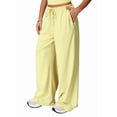 thumbnail image 2 of Women'S Wide-Leg Loose Casual Sports Pants Straight Low-Rise Sweatpants Drawstring Elastic Band Pockets Light Yellow XL, 2 of 8
