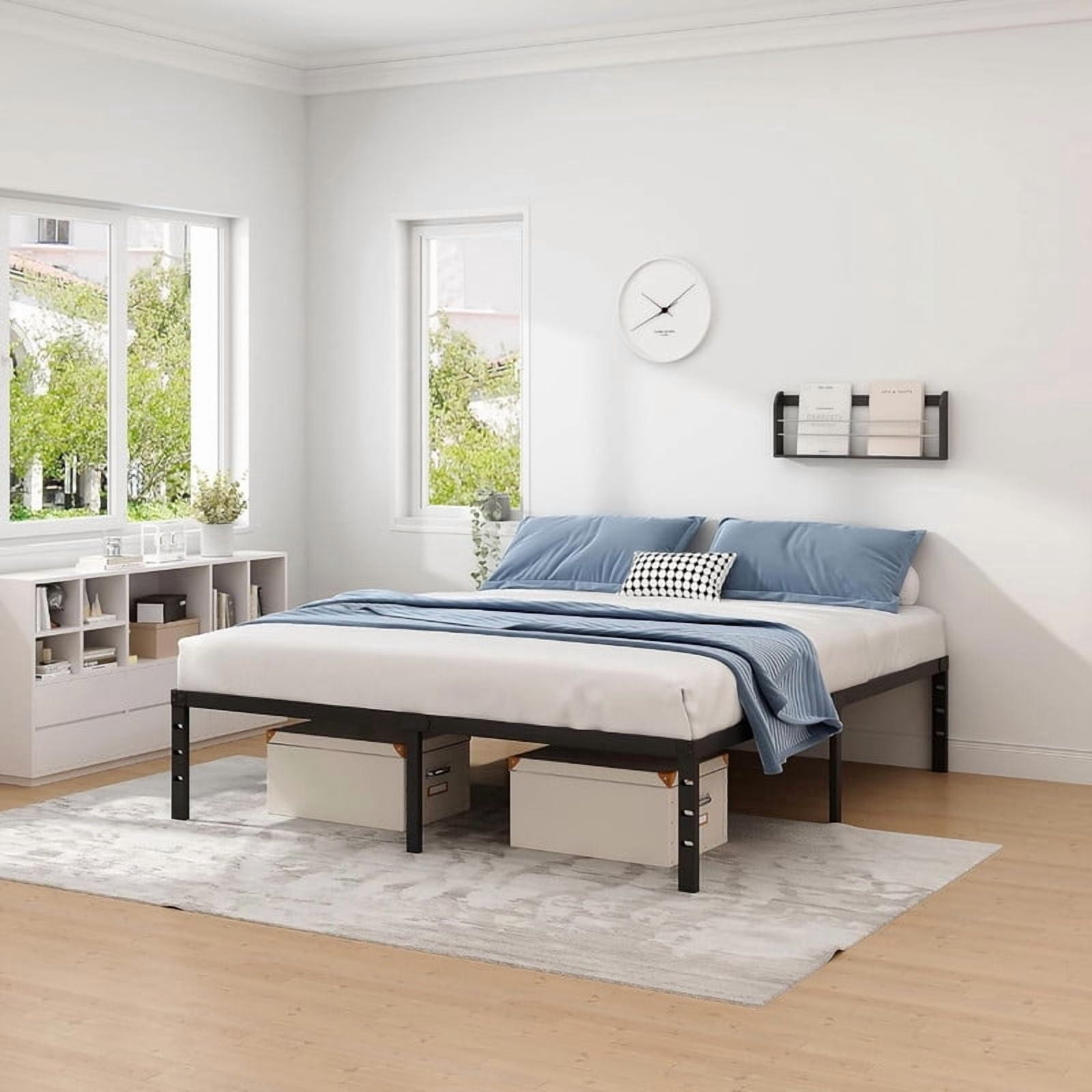 Kelno Full Size Metal Bed Frame 1200lbs Capacity No Box Spring Needed Platform Bed with Under Bed Storage, Black