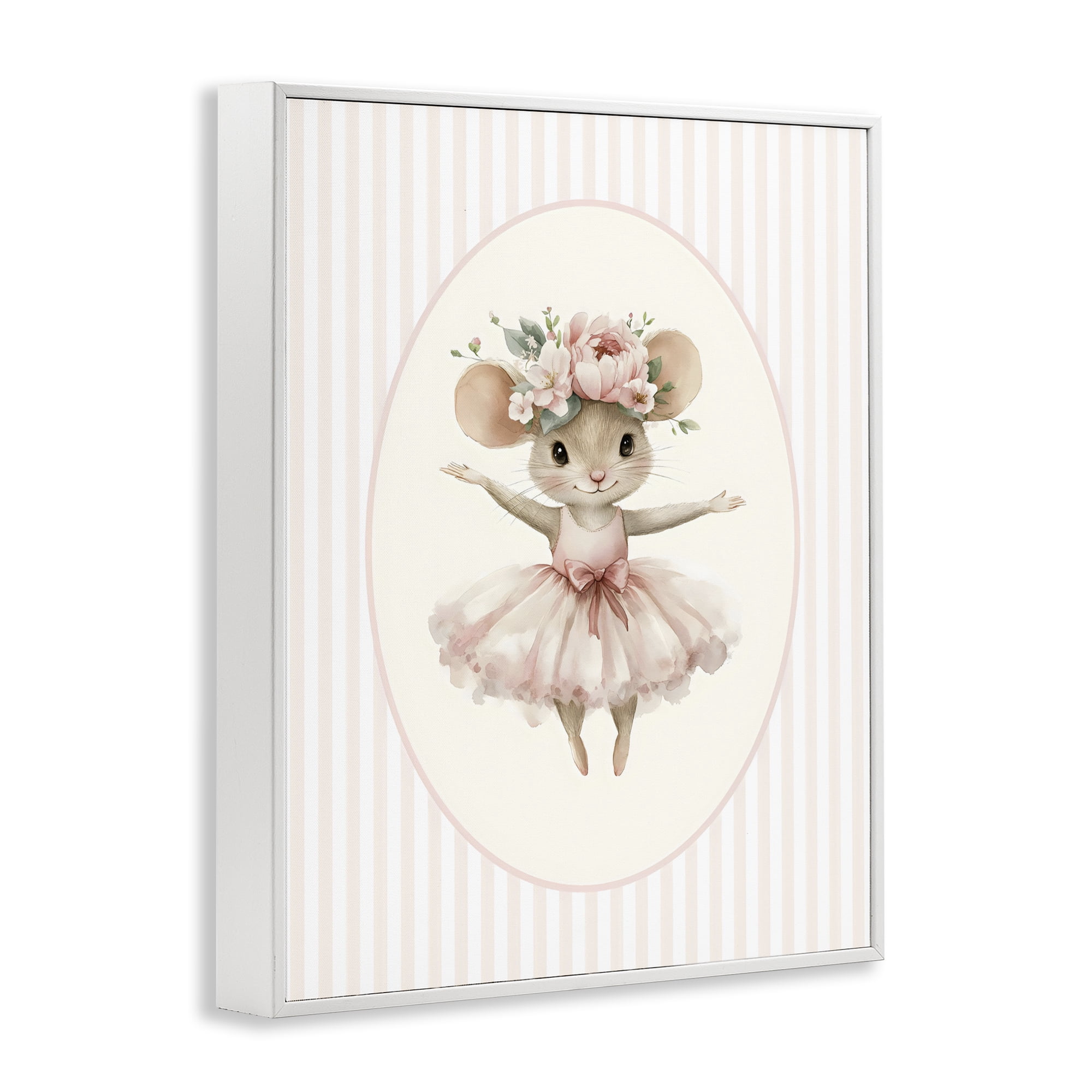 Stupell Industries Nursery Ballerina Mouse Striped White Framed Giclee Art, design by LSR Design Studio