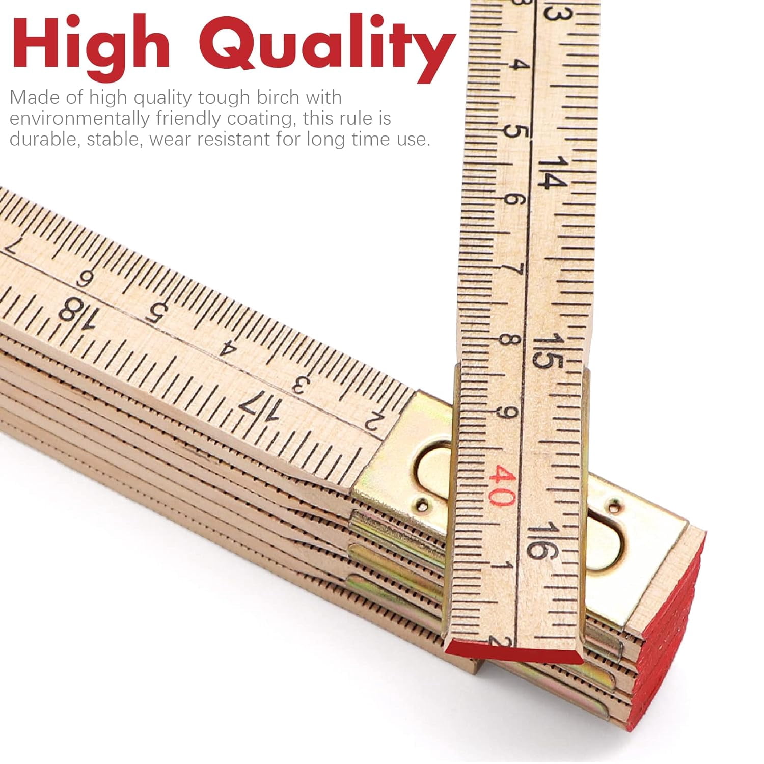 ABCISI 2 Pack Wood Folding Rule for Carpenters, 6.5FT/2M Hardwood Foldable Ruler with Brass Hinges | Portable Yard Stick with Easy-Read Inch & Metric Measurements