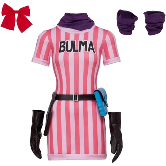 Pink and White Stripes Dress Outfit Full Suit with Accessories for Women Adult