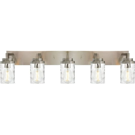 

LINSHUI Bathroom Vanity Light Fixtures 5 Light Brushed Nickel Modern Wall Sconce Lighting with Clear Hammered Glass Shade Wall Mounted Lamp for Mirror Cabinet Kitchen Stairs