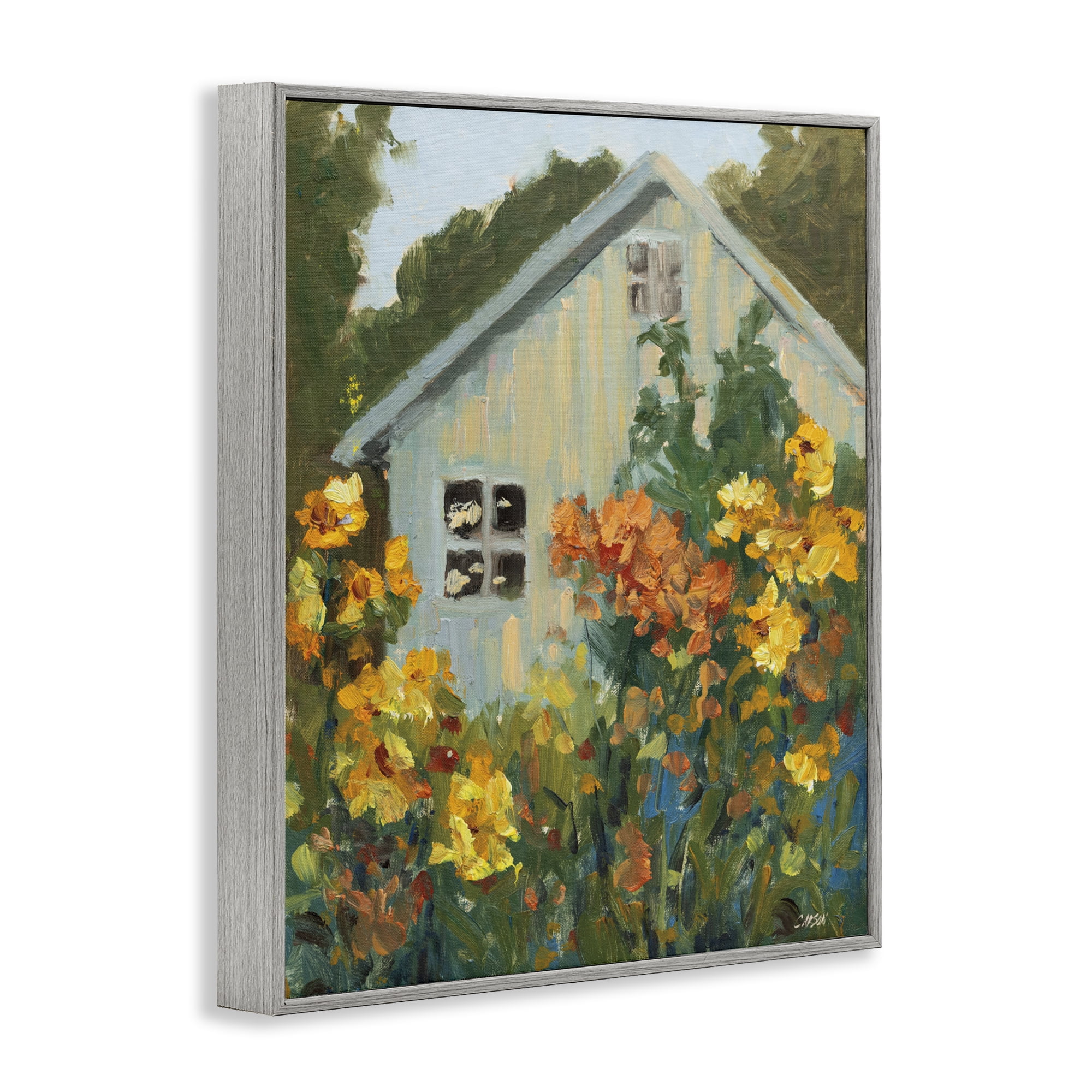 Stupell Industries Sunlit Cottage Garden View Gray Framed Giclee Art, design by Carson Overstreet