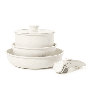 Carote 5 Pcs Pots and Pans Set Nonstick, Cookware Set with Detachable Handle, Oven Safe, Stackable Cookware, White