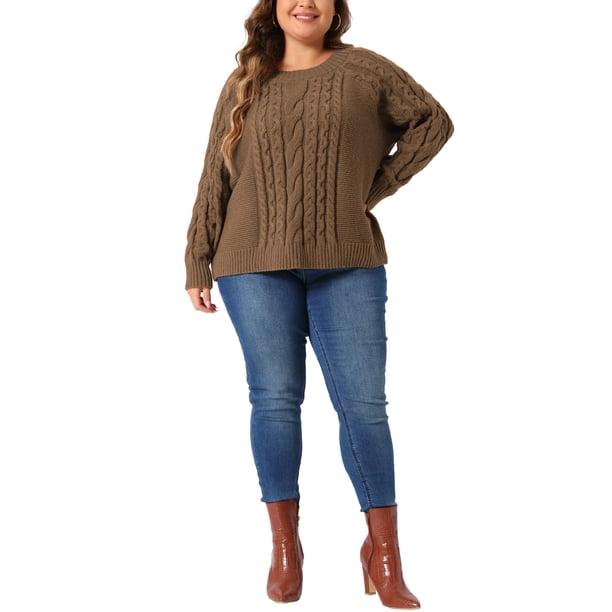 Agnes Orinda Plus Size Women's Sweater Long Sleeve Crewneck
