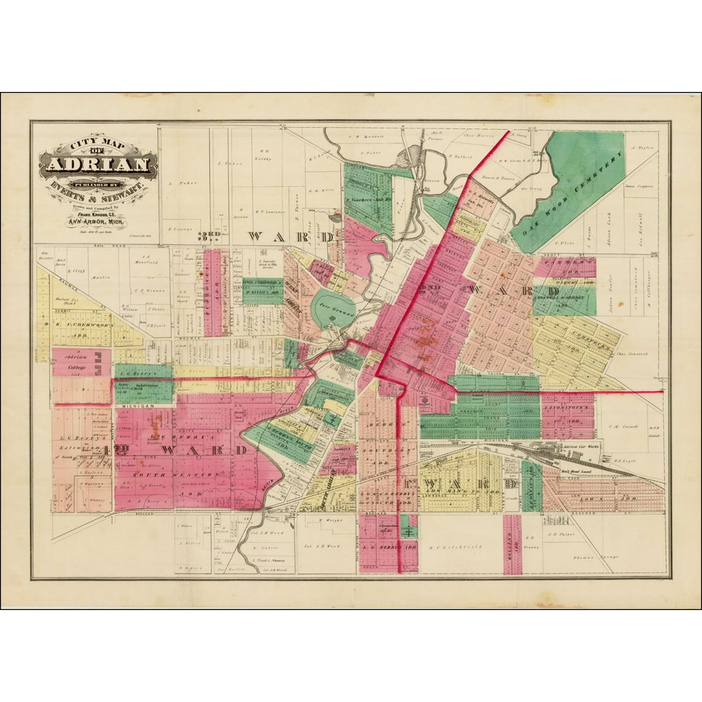 LAMINATED POSTER City Map of Adrian