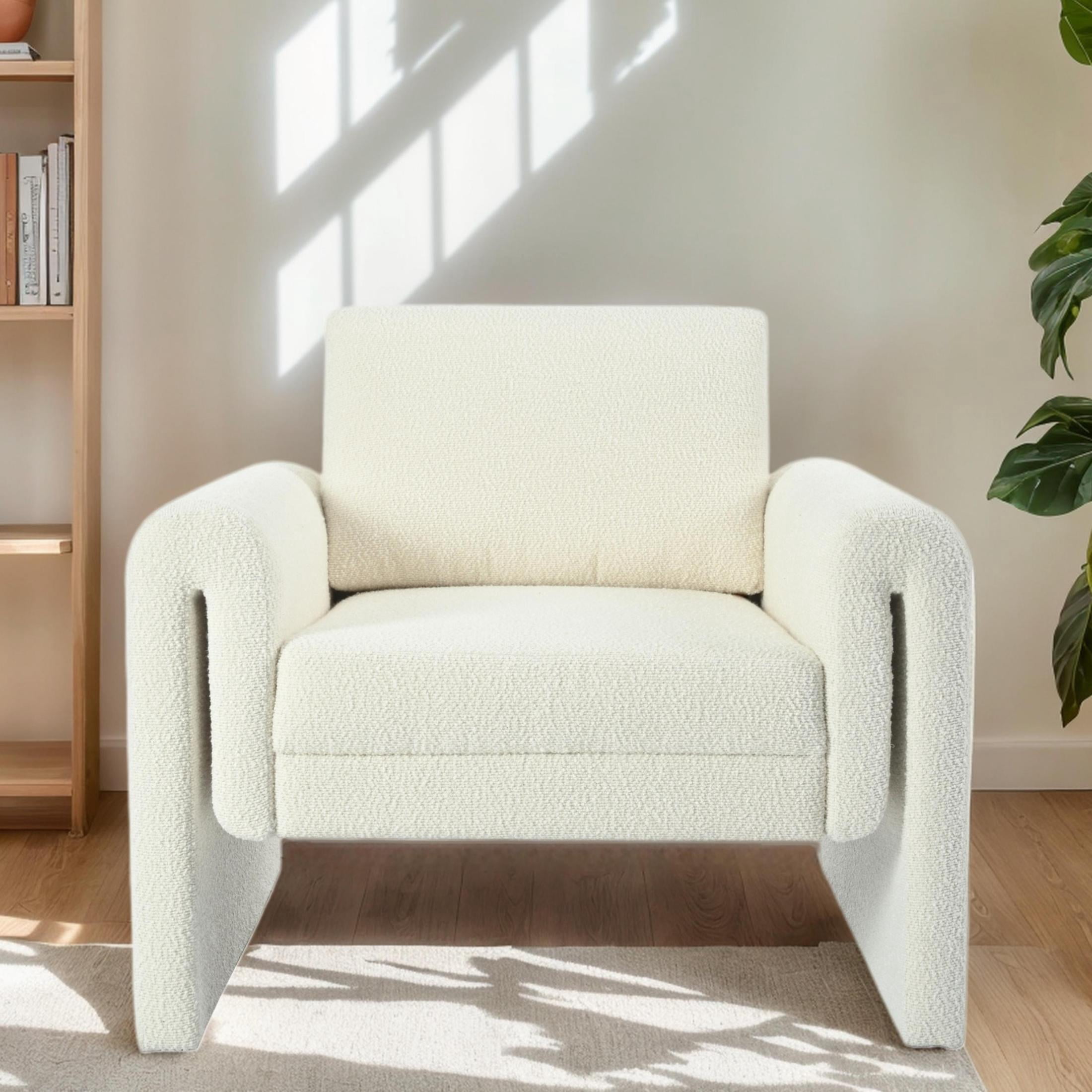 Christopher Knight Home Modern Bouclé Upholstered Accent Chair, Sculptural Armchair, Ivory