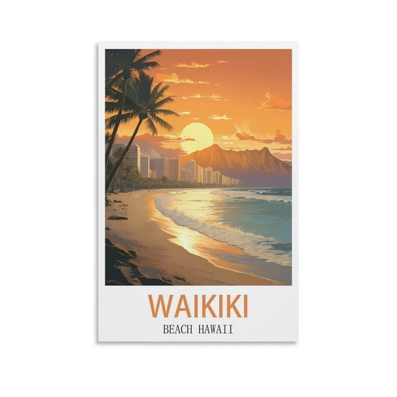 UENPHN Waikiki Beach Hawaii Vintage Travel Posters 08X12inch(20X30cm) Canvas Wall Posters And Art Prints Modern Home Bedroom Decor Posters