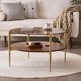 thumbnail image 3 of Rectangle Coffee Table Mid-Century Modern Design L W x H for Living Room - Structure Amber Glass Top and Walnut MDF Shelf Sleek Conical Metal Legs with Gold Finish, 3 of 9