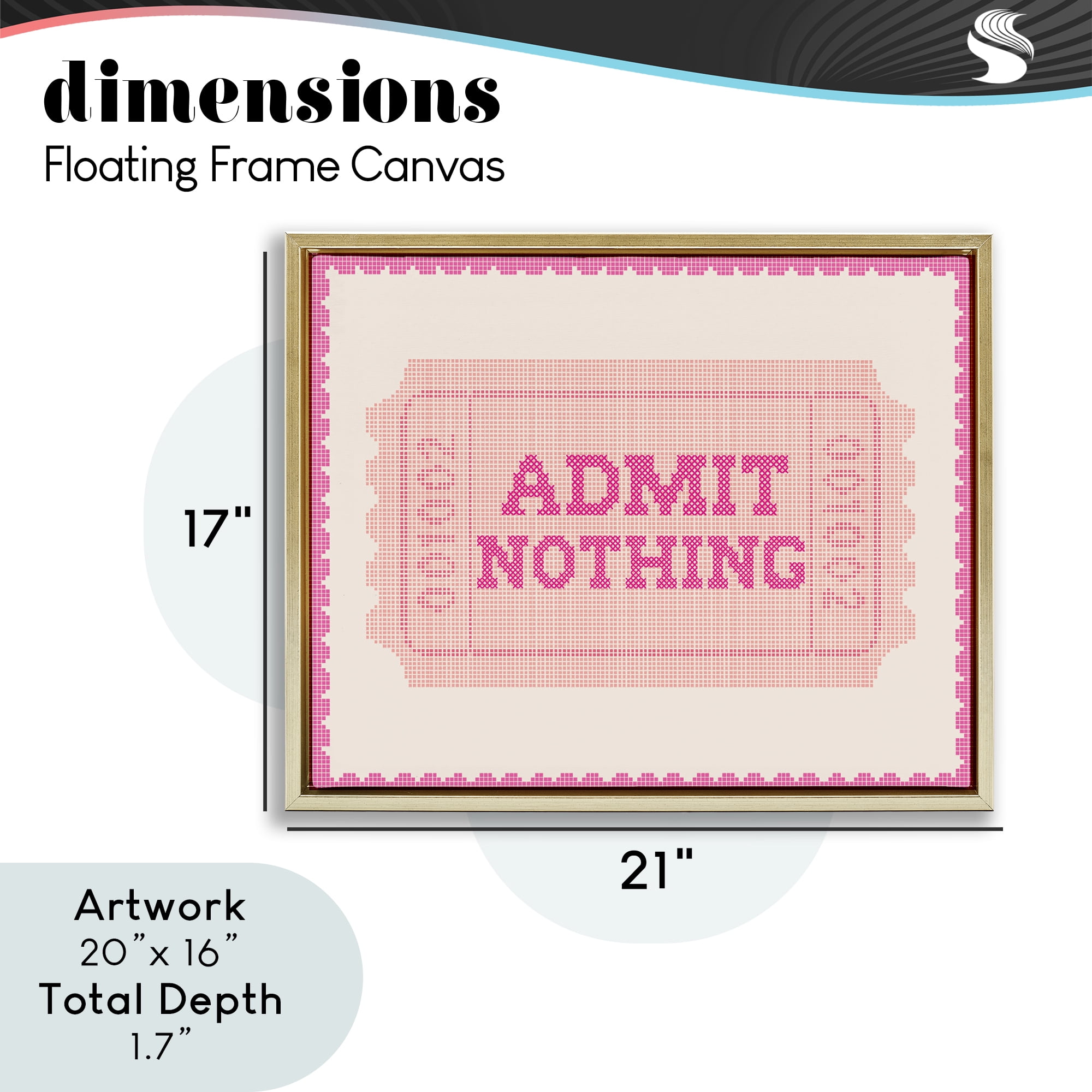 Stupell Industries Admit Nothing Retro Pink Ticket Gold Framed Floater Canvas Wall Art, design by Lil' Rue