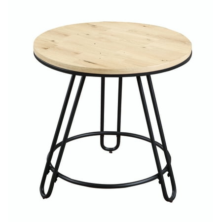 Natural Wood Table Base Emerald Home Penbrook Natural Oak and Black End Table with Round Wood Top And Metal Base ()