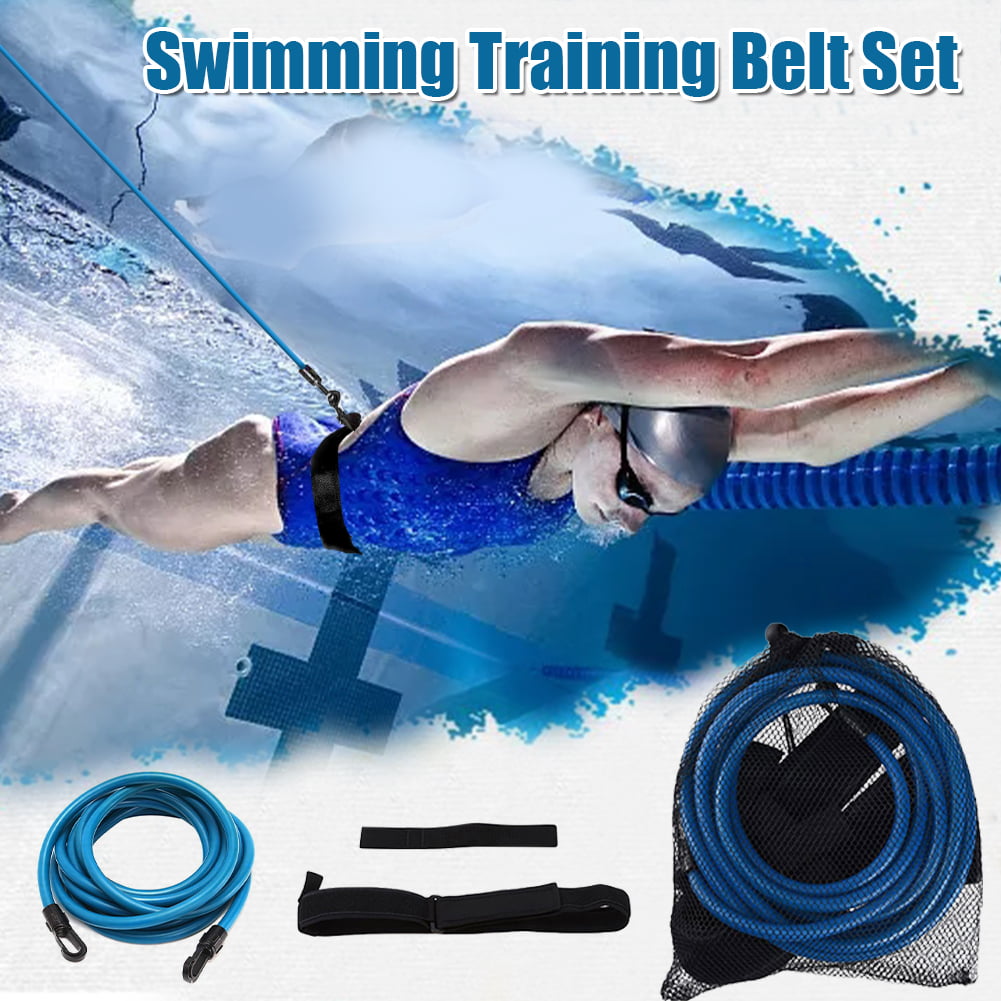 BiuZi 1Pc Latex Tube and Nylon Swim Training Set Swimming Pool Resistance Belt Training Strap Band for Swim Learners Swimming Strap 