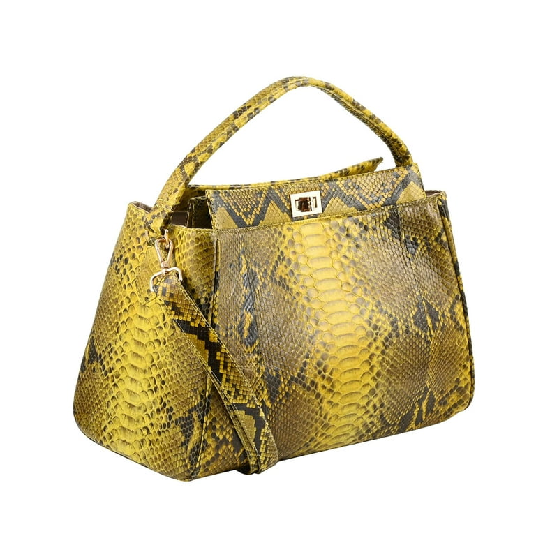  Korean made python leather snakeskin women tote bag (Yellow) :  Handmade Products
