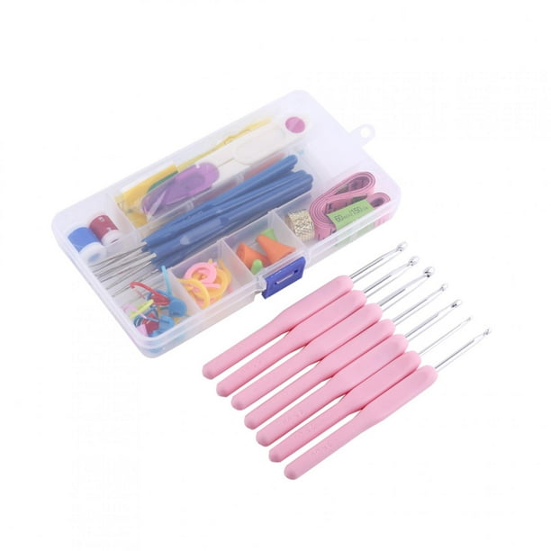 Juego de 16 agujas de crochet con mango suave en estuche (rosa claro)