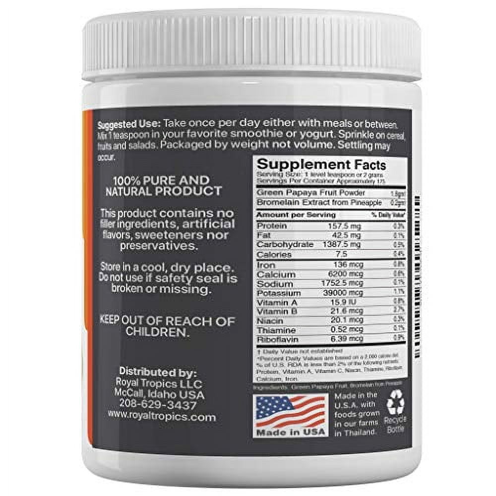 Pineapple Bromelain Digestive Enzyme Supplements in Powder Form by Royal Tropics - Vegetarian Weight Loss Control Formula with Green Papaya and Papain Acid Reducer for Perfect Gut Health