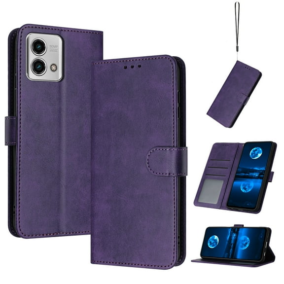 Designed for Motorola Moto G 5G 2023 Case Wallet, Men Women Flip Folio Cover with PU Leather Stand Credit Card Holders Slots Wrist Strap Soft TPU Inner Phone Case for Motorola Moto G 5G 2023, Purple