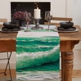 thumbnail image 2 of Table Runner Dresser Scarves 48 Inch Long, Oil Painting Green Ocean Artwork Linen Dining Table Runners Marine Theme Hill Sea Gull Tabletop Scarf for Wedding Holiday Party Kitchen, 2 of 7