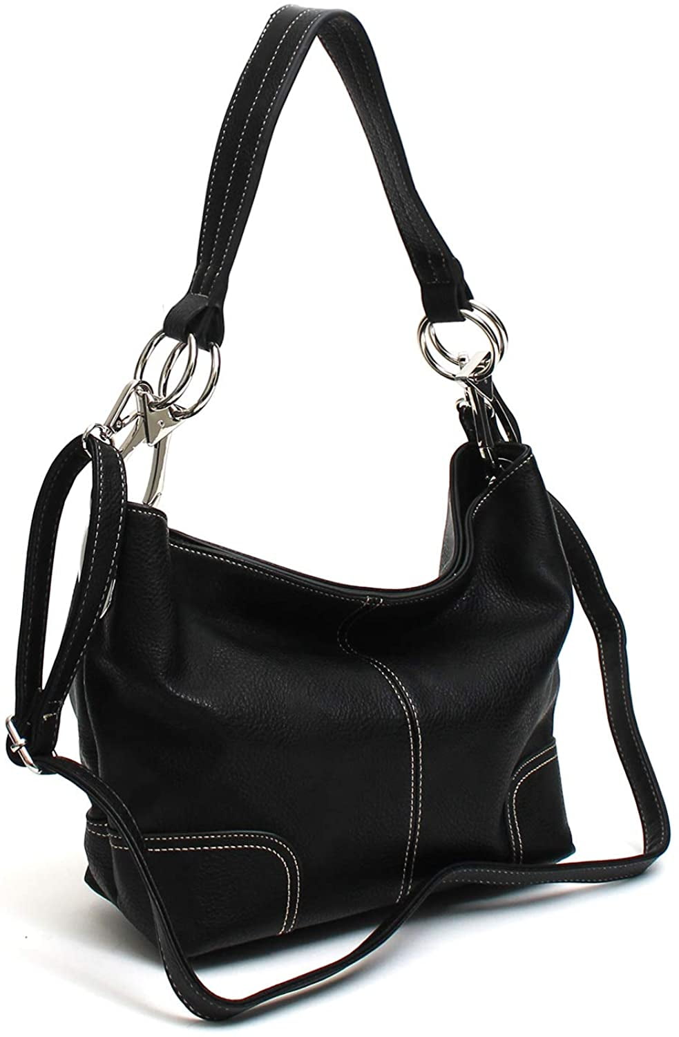Janin Handbag Bucket Style Hobo Shoulder Bag with Big Snap Hook Hardware 