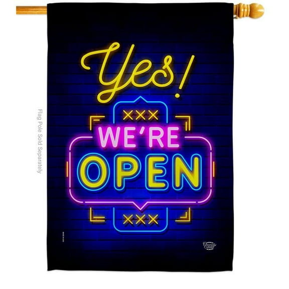 Ornament Collection H190007-BO Yes Were Open Novelty Merchant 28 x 40 in. Double-Sided Decorative Vertical House Flags for Decoration Banner Garden Yard Gift
