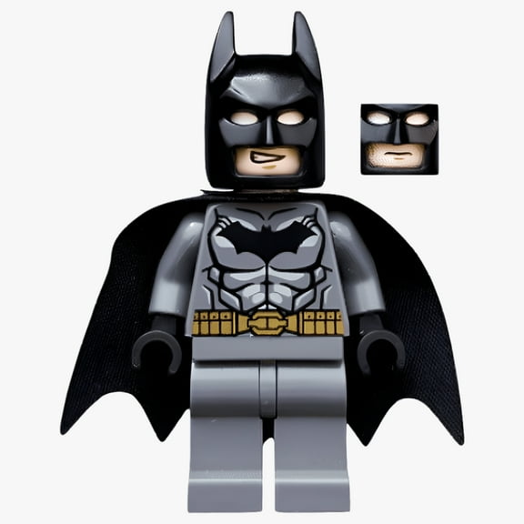 LEGO Batman Minifigure - Dark Bluish Gray Suit, Gold Belt, Black Hands, Starched Cape
