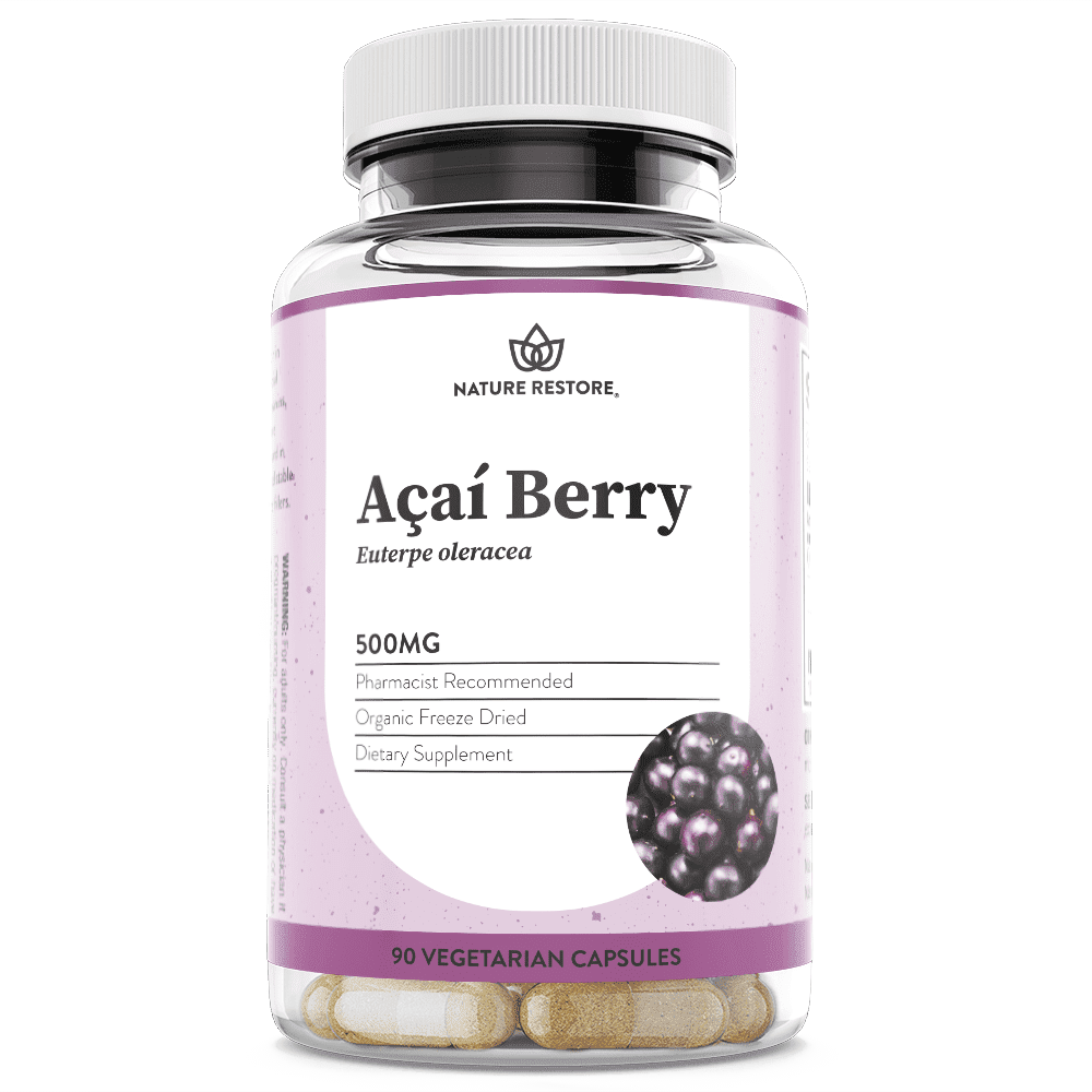 Nature Restore Freeze-Dried Acai Berry Supplement, Antioxidant Powerhouse & Immune Support, Vegan, 90 Capsules
