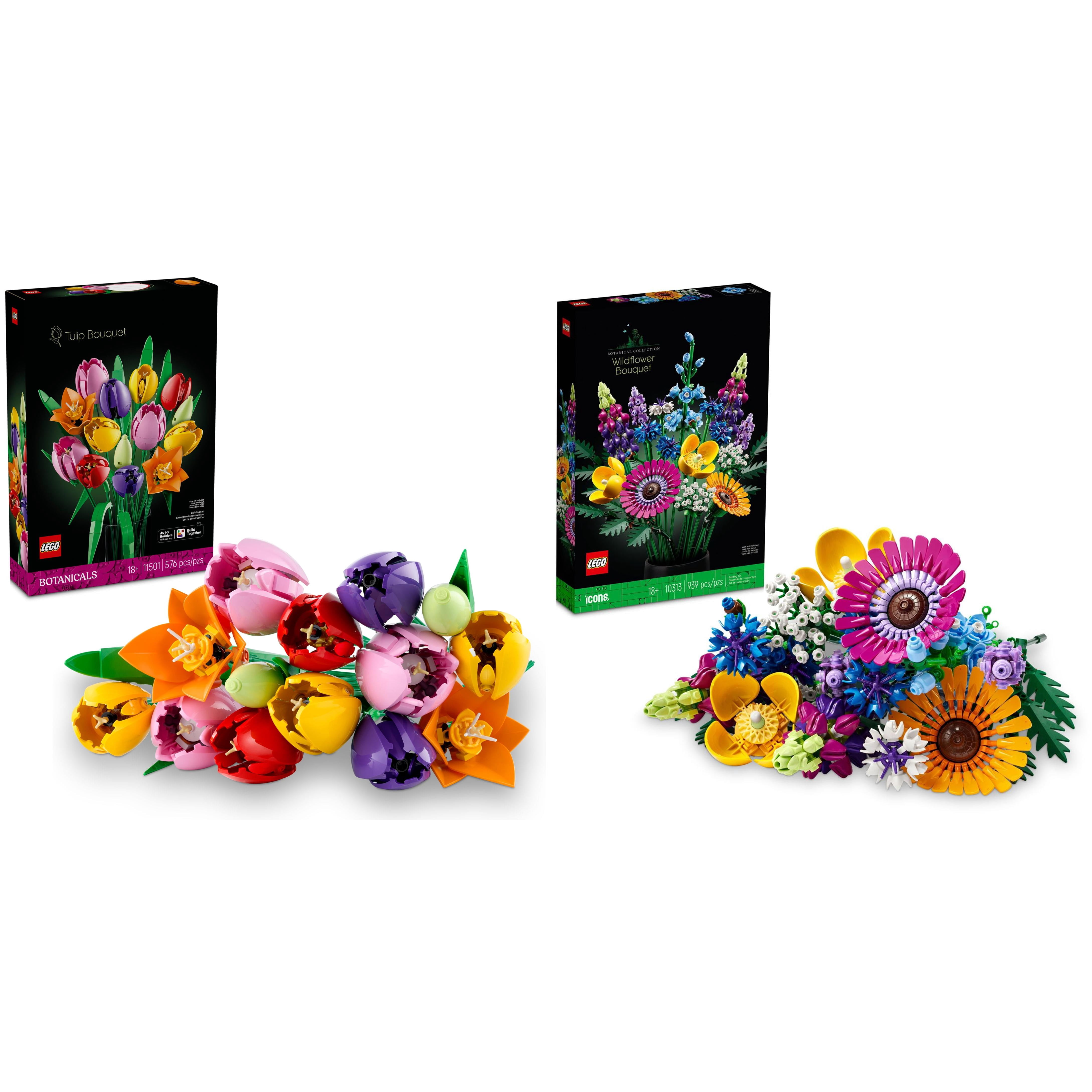 LEGO Botanicals Tulips & Wildflowers Bundle - Building Sets for Adults, Ages 18+ - Mother's Day Gifts - Artificial Flowers Home Office, Bedroom Decor - 11501 & 10313