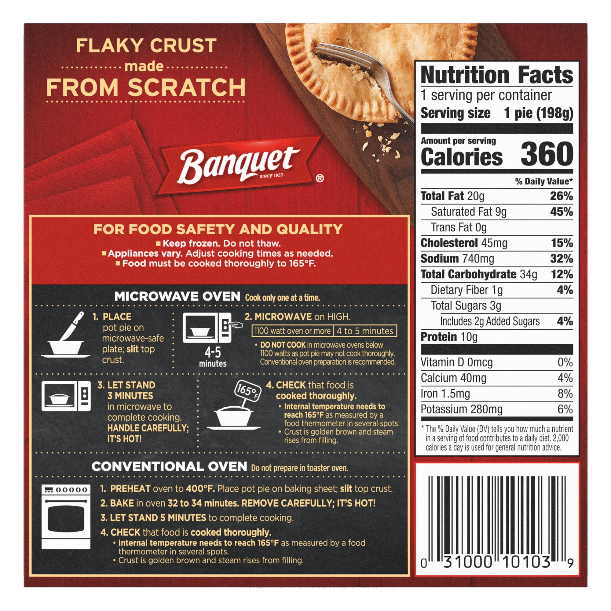 Banquet Turkey Pot Pie, 10g Protein, Frozen Meal, 7 oz.