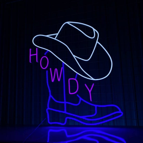 Glowneon Howdy Cowboy Boots Neon Sign, Wall Art Long-lasting Decor