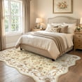 thumbnail image 2 of Moynesa 5'x7' Vintage Floral Area Rugs for Living Room, Scalloped Non Slip Washable Rug for Bedroom, Distressed Farmhouse Accent Carpet for Dining Room Sunroom Nursery, Cream Beige, 2 of 12