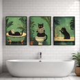thumbnail image 4 of 3PCS/SET Funny Bathroom Art Prints Black Cat In Bathtub Sitting On Toilet Reading Newspaper Artwork Vintage Green Canvas Poster (Framed canvas) Wall Painting For Shower Room Decor(Framed canvas), 4 of 6