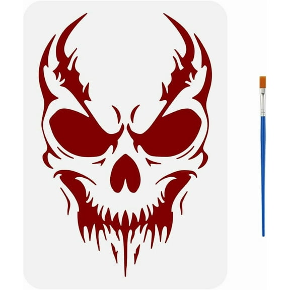 Face Stencil for Painting 8.3x11.7inch with Paint Brush Scary Stencil A Fierce Drawing Template Plastic Stencil Theme Template for Home Decor diy